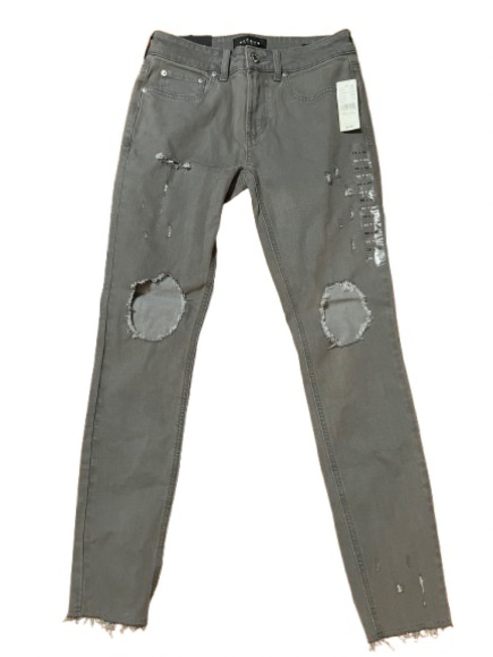 NWT PACSUN Skinniest Distressed Gray Jeans with Knee Rips Size 28